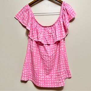 Lilly Pulitzer Pink Checkered Ruffle Blouse